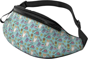 Crossbody Fanny Packs for Women Men - Cute Corgi Dog Bowl Props Running Belt Bag Travel Waist Bag for Women Men