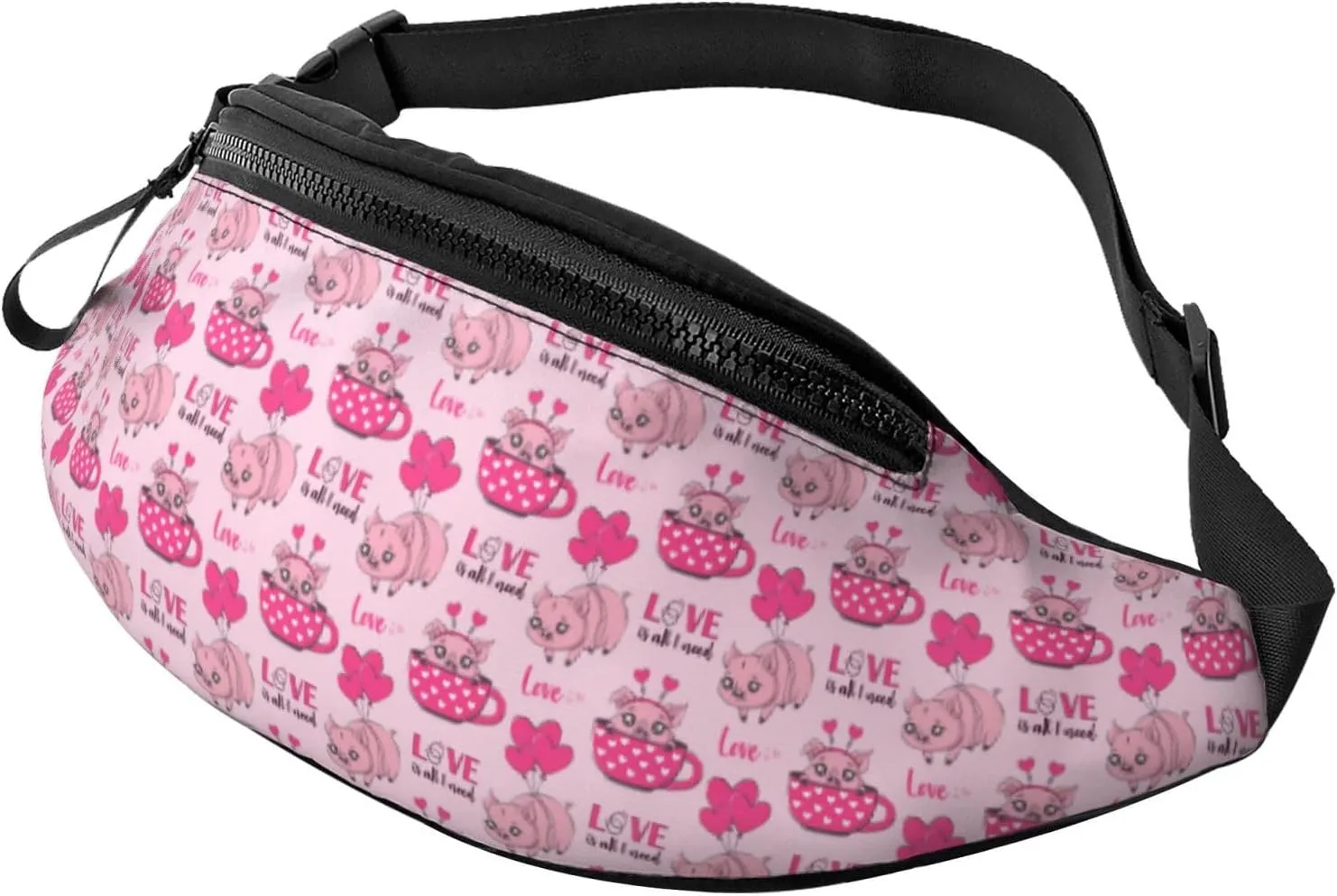 Crossbody Fanny Packs for Women Men - Cute Pig With Tea Cup Balloon Travel Belt Bag Running Waist Bag for Women Men