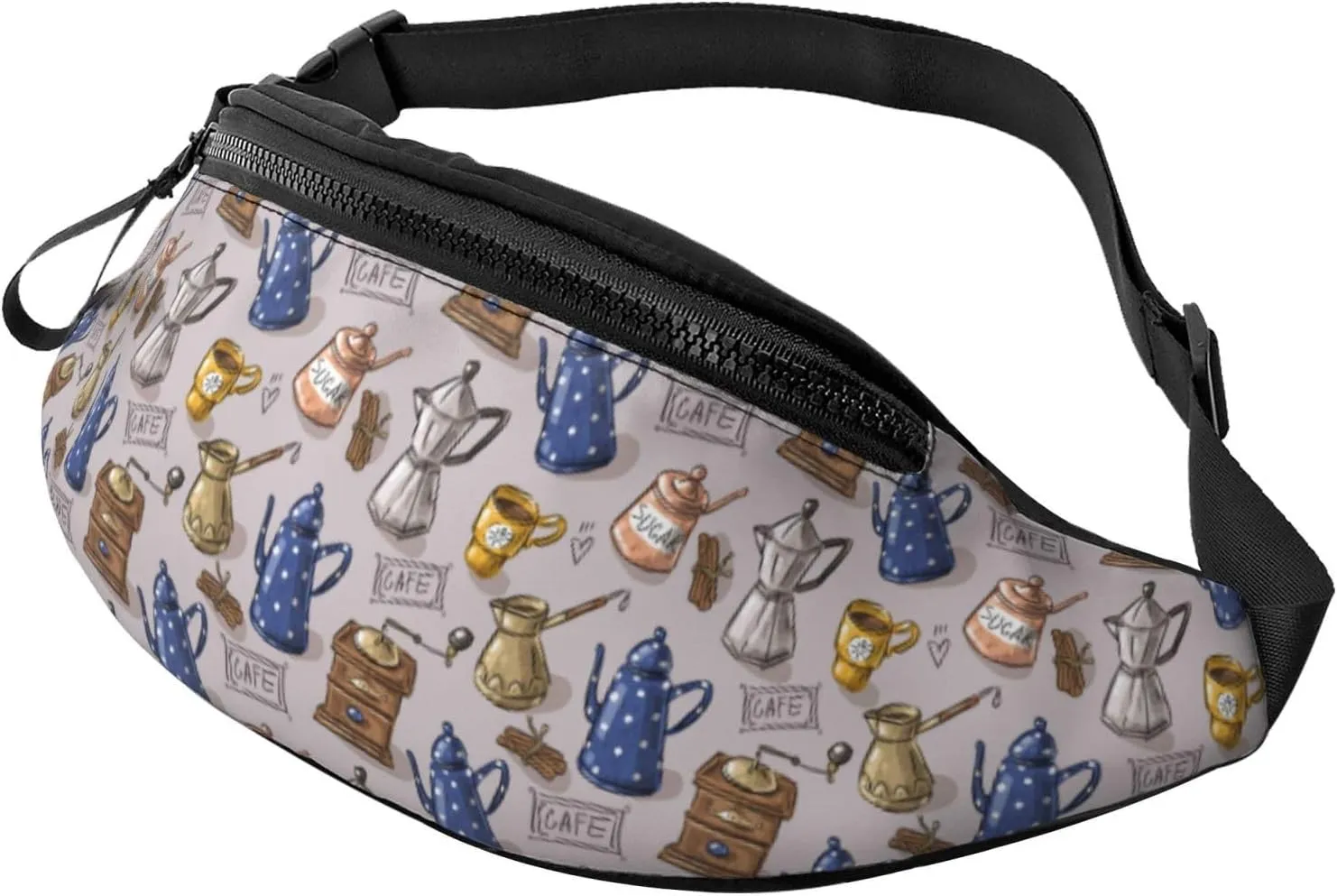 Crossbody Fanny Packs for Women Men - Vintage Teapot Coffee Grinder Travel Belt Bag Running Waist Bag for Women Men