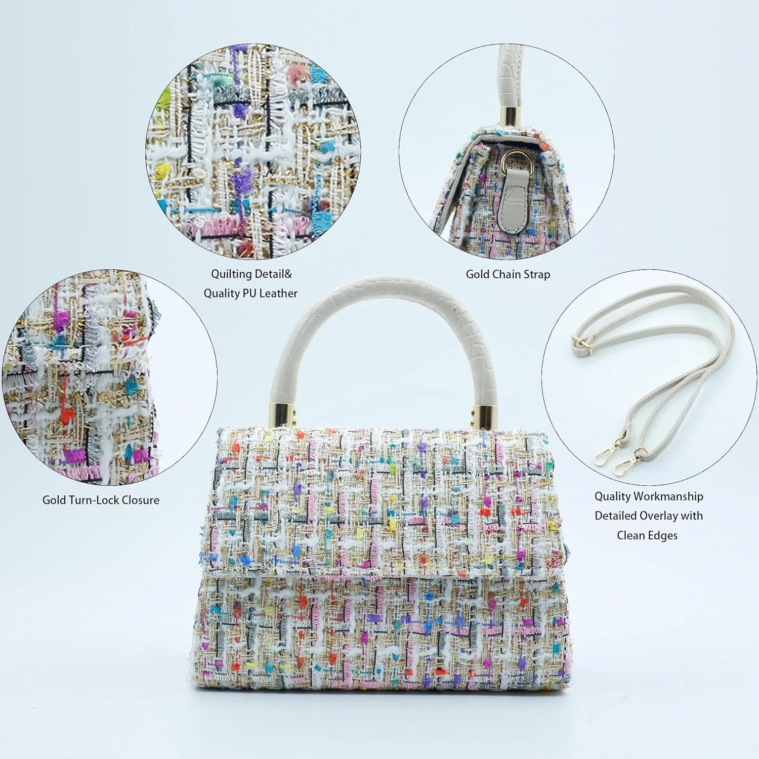 Crossbody Shoulder Bag for Women, Fashion Tweed Top-Handle Small Purses Handbags Evening Bag Satchel Shoulder Bags