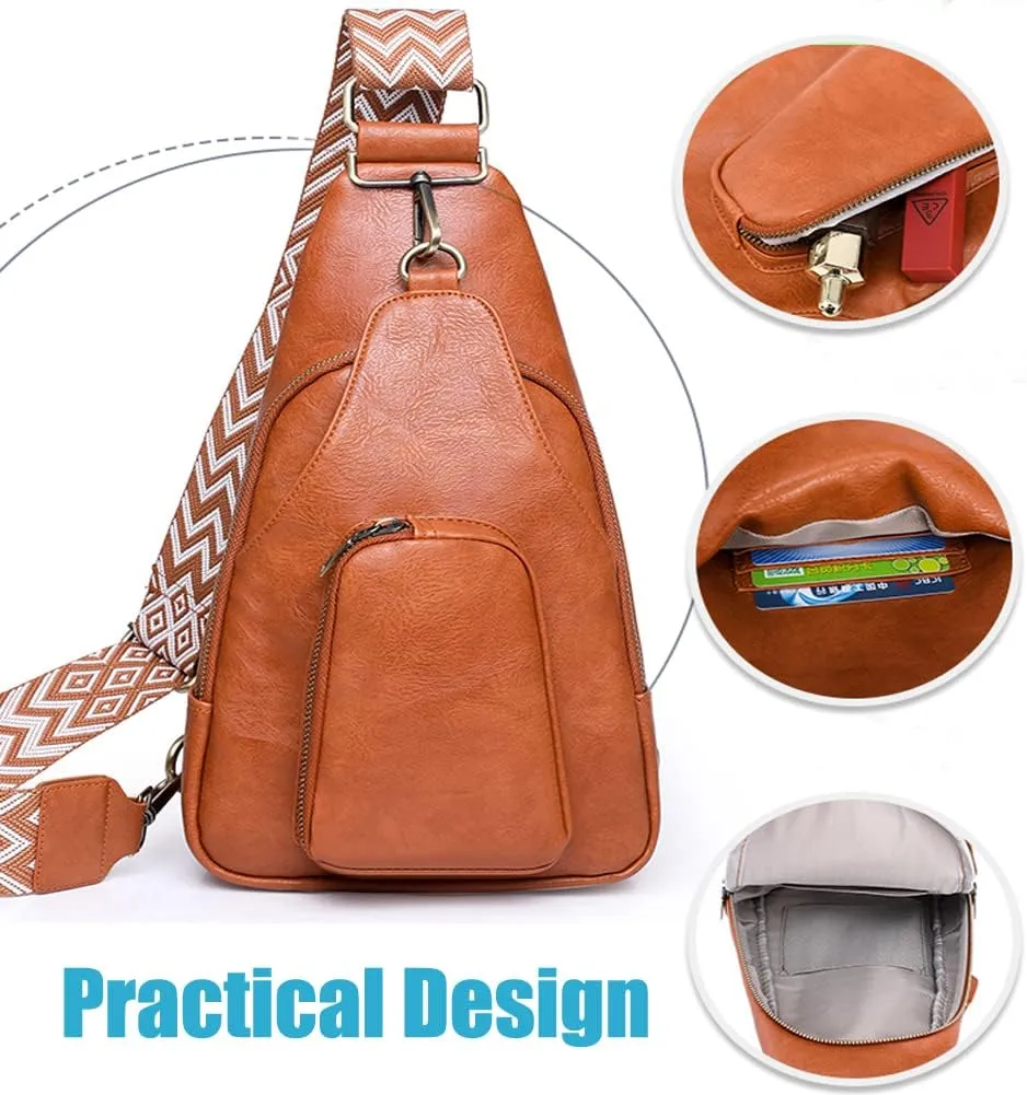 Crossbody Sling Bags for Women PU Leather Crossbody Bag Small Fanny Pack Fashion Chest Bag Phone Purse for Everywhere