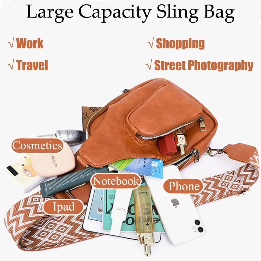 Crossbody Sling Bags for Women PU Leather Crossbody Bag Small Fanny Pack Fashion Chest Bag Phone Purse for Everywhere