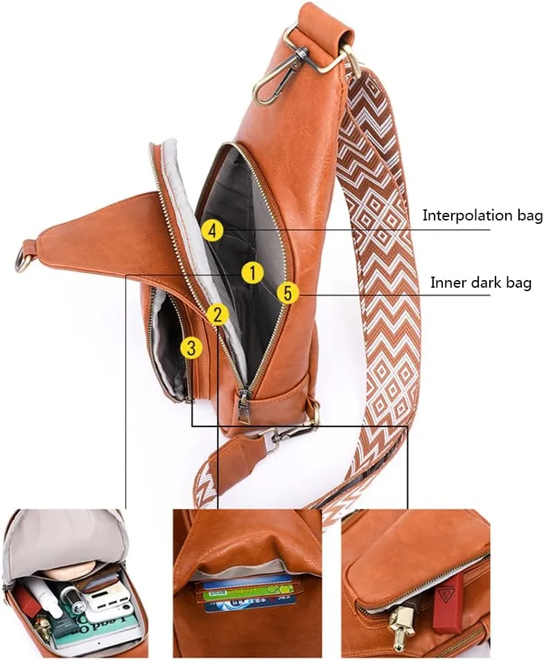 Crossbody Sling Bags for Women PU Leather Crossbody Bag Small Fanny Pack Fashion Chest Bag Phone Purse for Everywhere