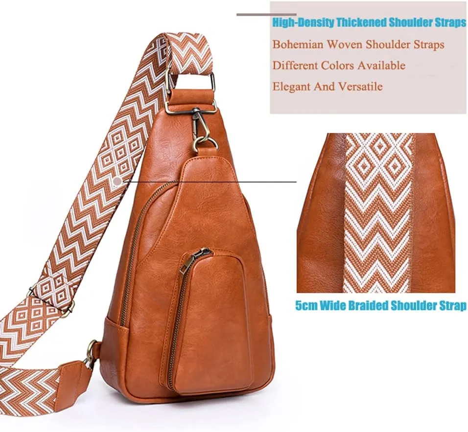 Crossbody Sling Bags for Women PU Leather Crossbody Bag Small Fanny Pack Fashion Chest Bag Phone Purse for Everywhere