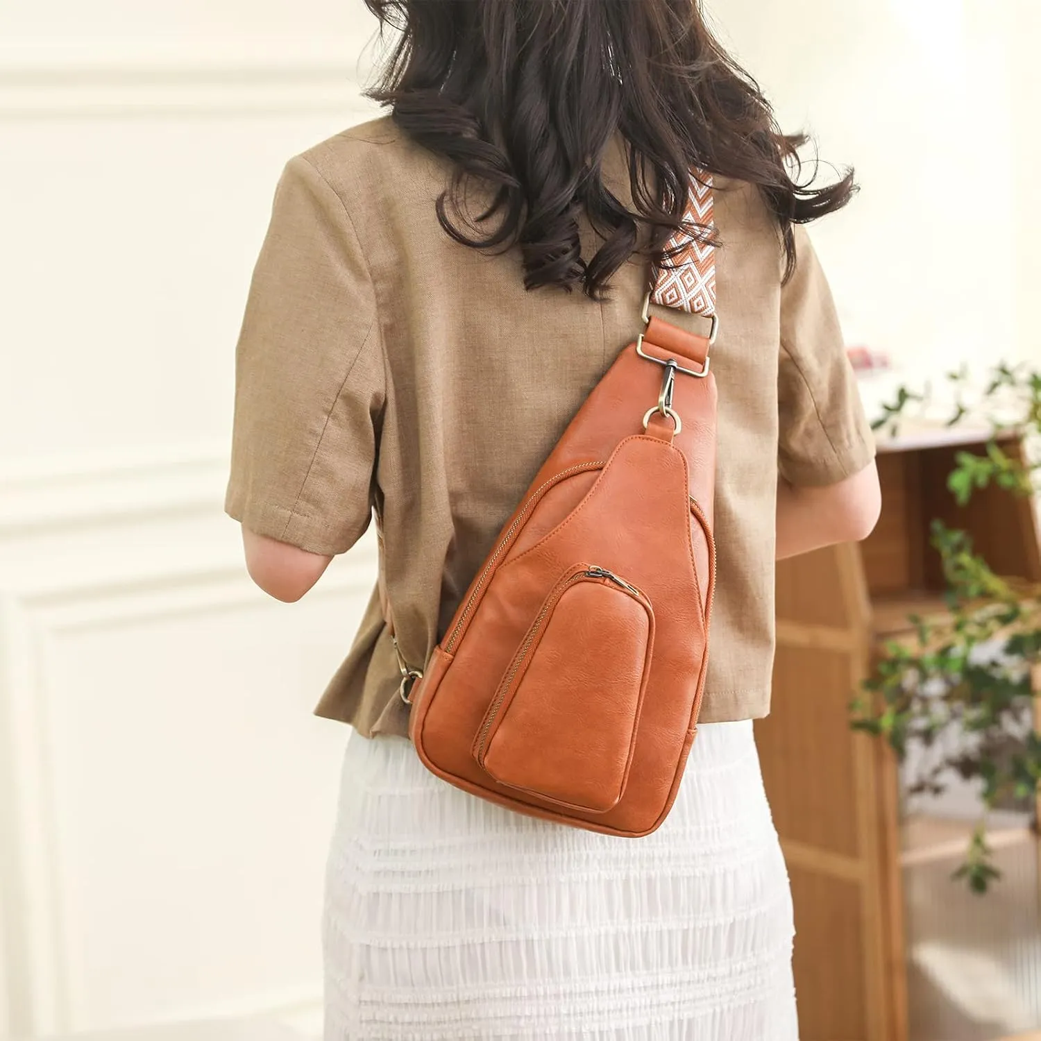 Crossbody Sling Bags for Women PU Leather Crossbody Bag Small Fanny Pack Fashion Chest Bag Phone Purse for Everywhere