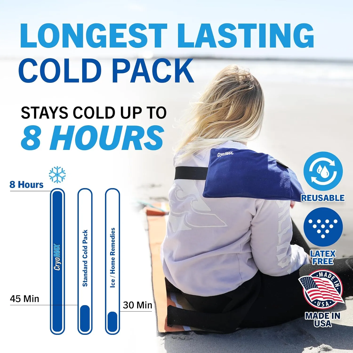 Cryo-Max Cold Pack, 8 Hour Reusable Cold Therapy Ice Pack for Elbows, Knees, Neck   More, Medium, 6" x 12" (1 Count)