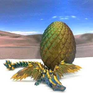 Crystal Winged Dragon with Dragon Egg, 3D Printed Articulated Dragon with Wings, Orange Blue Green Gold Winged Dragon, Fidget ADHD Autism Toy CW001-OBGGD