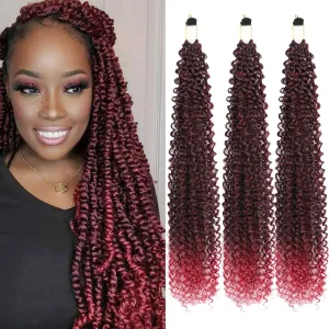 Curly Crochet Hair Extensions Black to Burgundy Passion Twist Braids 24Inch Long Curly Braiding Hair 3Packs Spring Crochet Braids Hair Extensions Goddess Box Braids for Black Women(24",1B900) Ombre