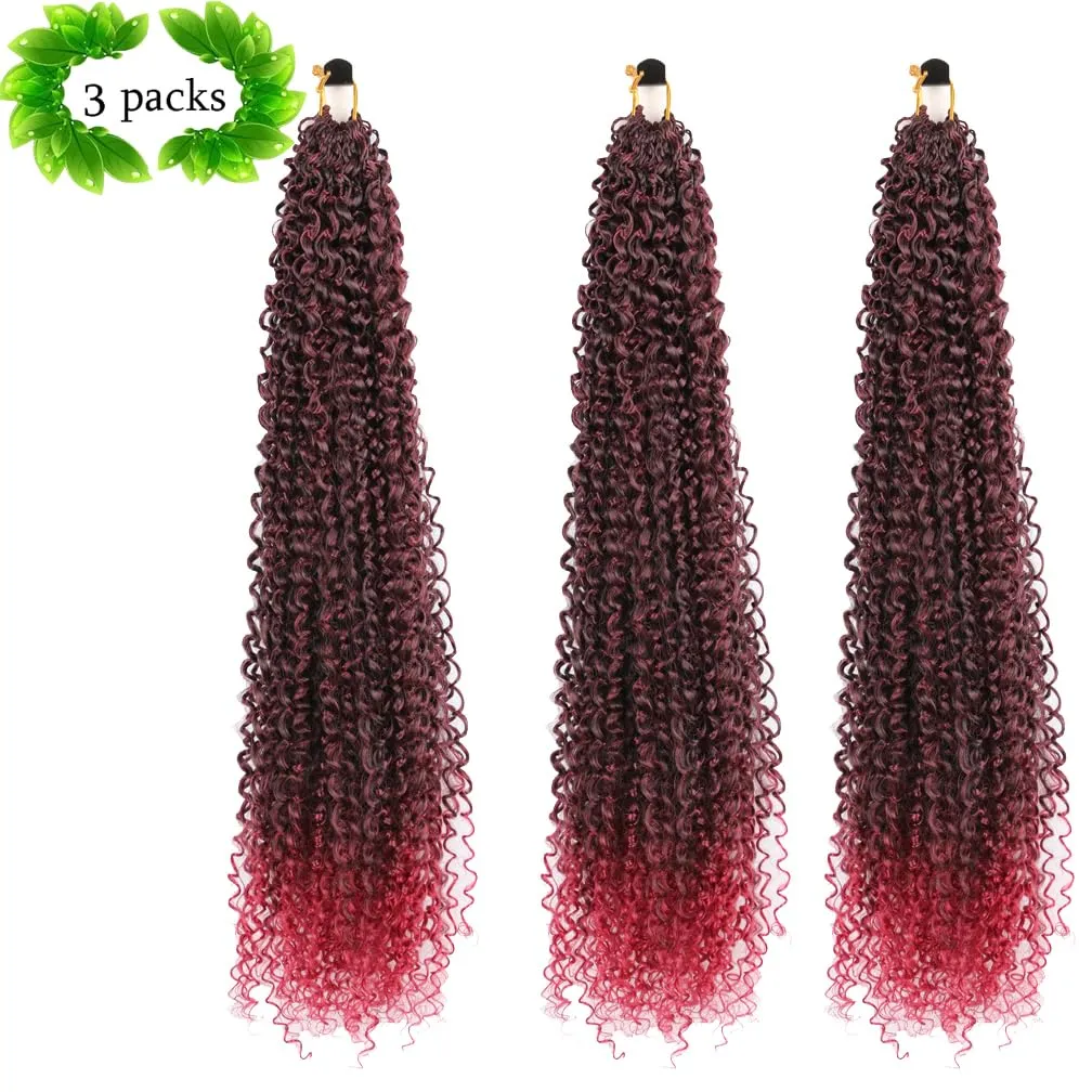 Curly Crochet Hair Extensions Black to Burgundy Passion Twist Braids 24Inch Long Curly Braiding Hair 3Packs Spring Crochet Braids Hair Extensions Goddess Box Braids for Black Women(24",1B900) Ombre