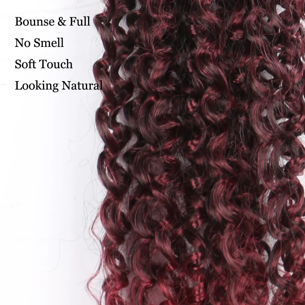 Curly Crochet Hair Extensions Black to Burgundy Passion Twist Braids 24Inch Long Curly Braiding Hair 3Packs Spring Crochet Braids Hair Extensions Goddess Box Braids for Black Women(24",1B900) Ombre