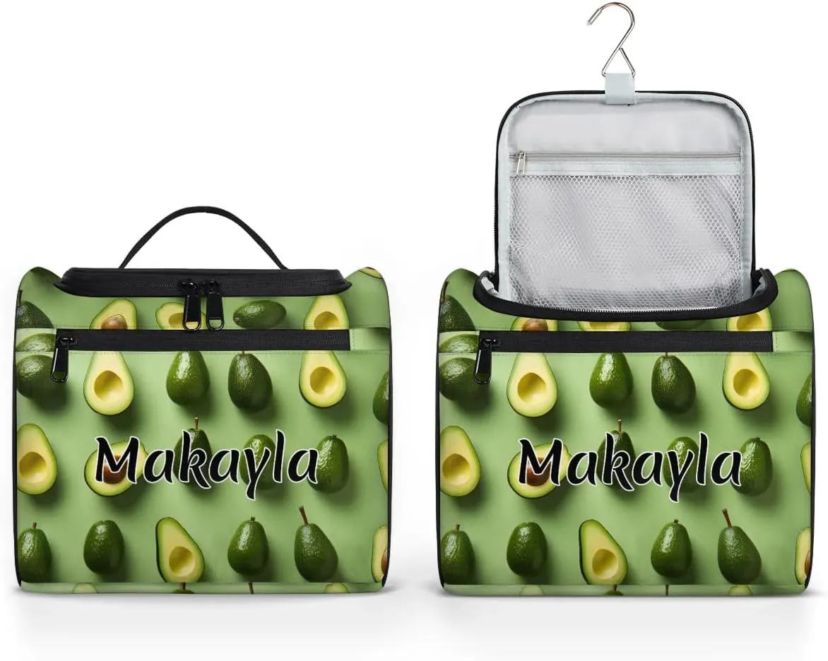 Custom Bathroom Cosmetic Storage Bag for Women Girls Personalized Makeup Bag with Name Hanging Toiletry Cosmetic Bag Avocado