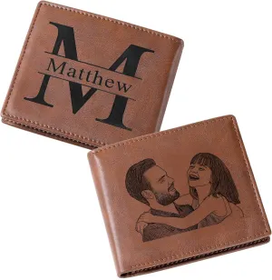 Custom Engraved Leather Wallet with Picture, Personalized Photo Wallet for Men, Gift for Men, Gift for Dad Husband Boyfriend