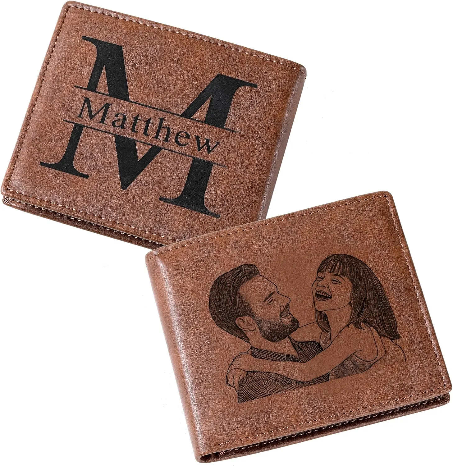 Custom Engraved Leather Wallet with Picture, Personalized Photo Wallet for Men, Gift for Men, Gift for Dad Husband Boyfriend
