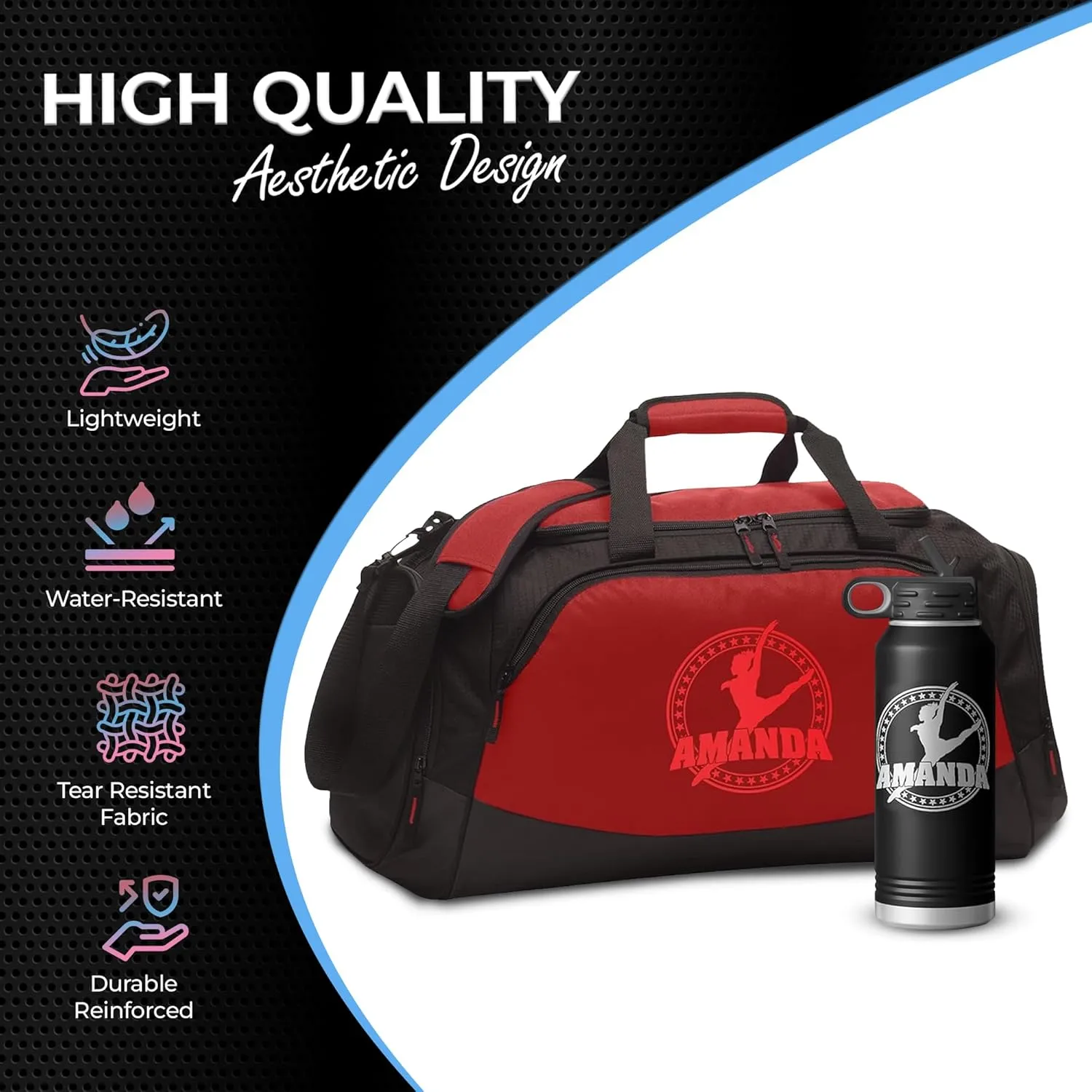 Custom Gym Duffle Bag with Shoe Compartment | Personalized Travel Duffle Bag for Men & Women | Large Sports Duffel Bag for Travel, Great for Storing Gear, Clothing, All Star Dance Combo Red