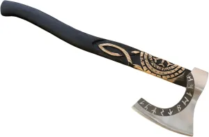 Custom Handmade Viking Axe Hand Engraved Viking Art Tomahawk Camping Axe Helm of Awe Blade Design Bearded Tomahawk Axe 25 Inches Ashwood Handle (AX7)