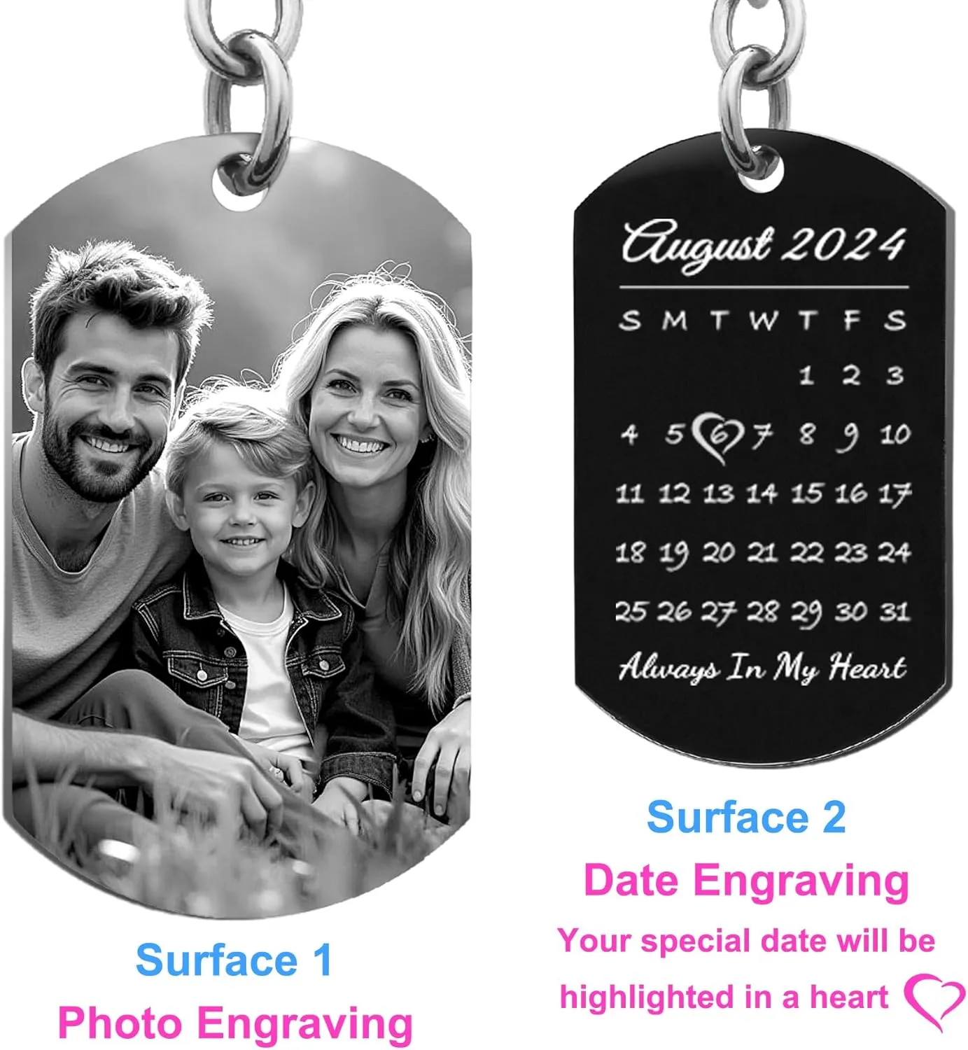 Custom Keychain Laser Engraved Personalized Calendar Date/Photo/Text Full Color Picture