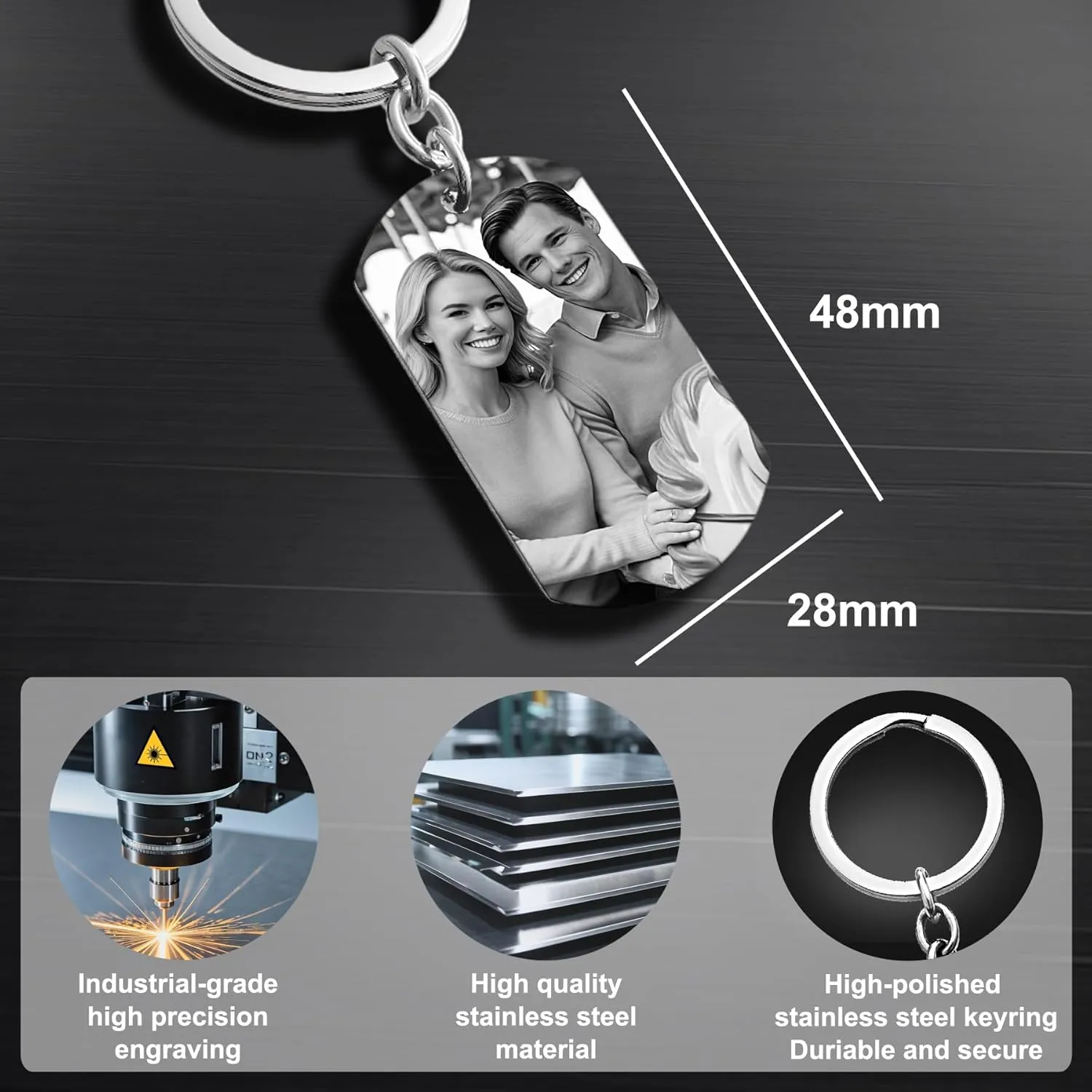 Custom Keychain Laser Engraved Personalized Calendar Date/Photo/Text Full Color Picture