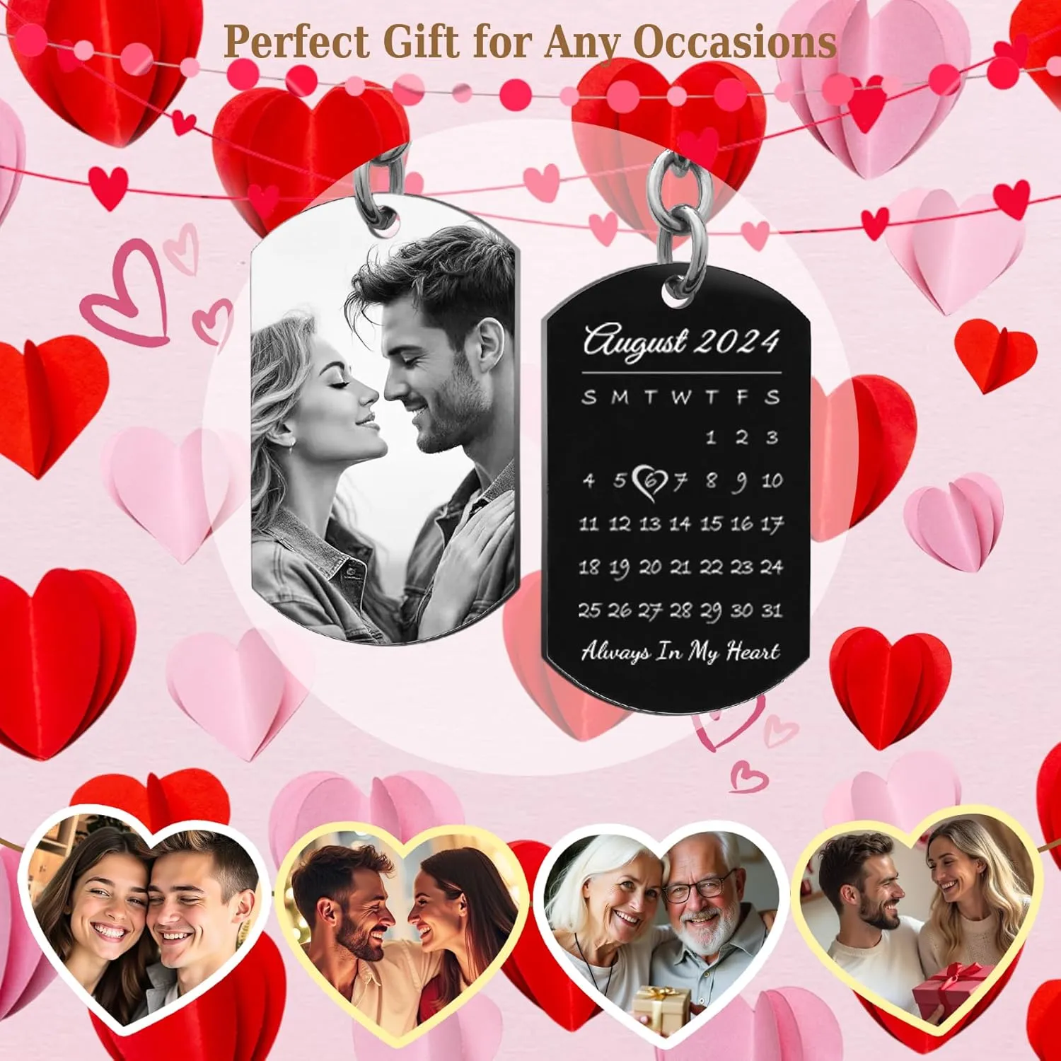 Custom Keychain Laser Engraved Personalized Calendar Date/Photo/Text Full Color Picture