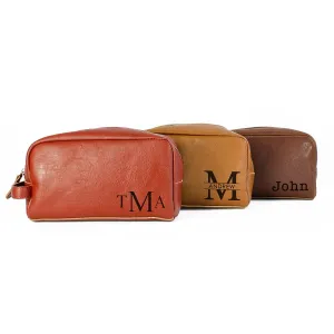 Custom Leather Men's Toiletry Bag • Engraved Name or Monogram Dopp Kit Bag for Men • Durable RFID Blocking Men's Shaving Case • 100% Genuine Leather • Personalized Groomsmen Gifts for Wedding Party