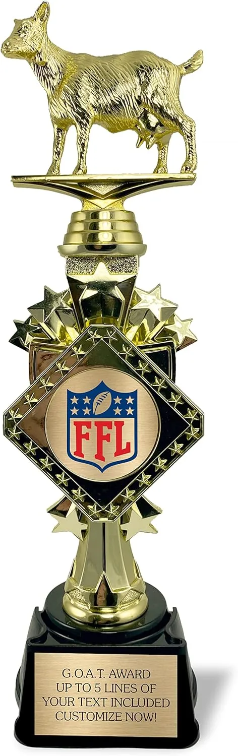 Customizable Fantasy Football Trophy 2024 - Large 13" Tall - First Place Winner Award for League Champions - Engraved Plate Included - The Goat FFL Champion - Personalized Engraving!