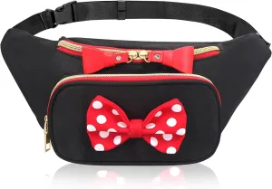 Cute Disney Fanny Pack for Women Teen Girls Minnie Bowknot Polka Dot Fanny Packs Cartoon Hiking Waist Bag Travel Waist Pack Crossbody Belt Bags Little Kid Outdoor Waist Packs