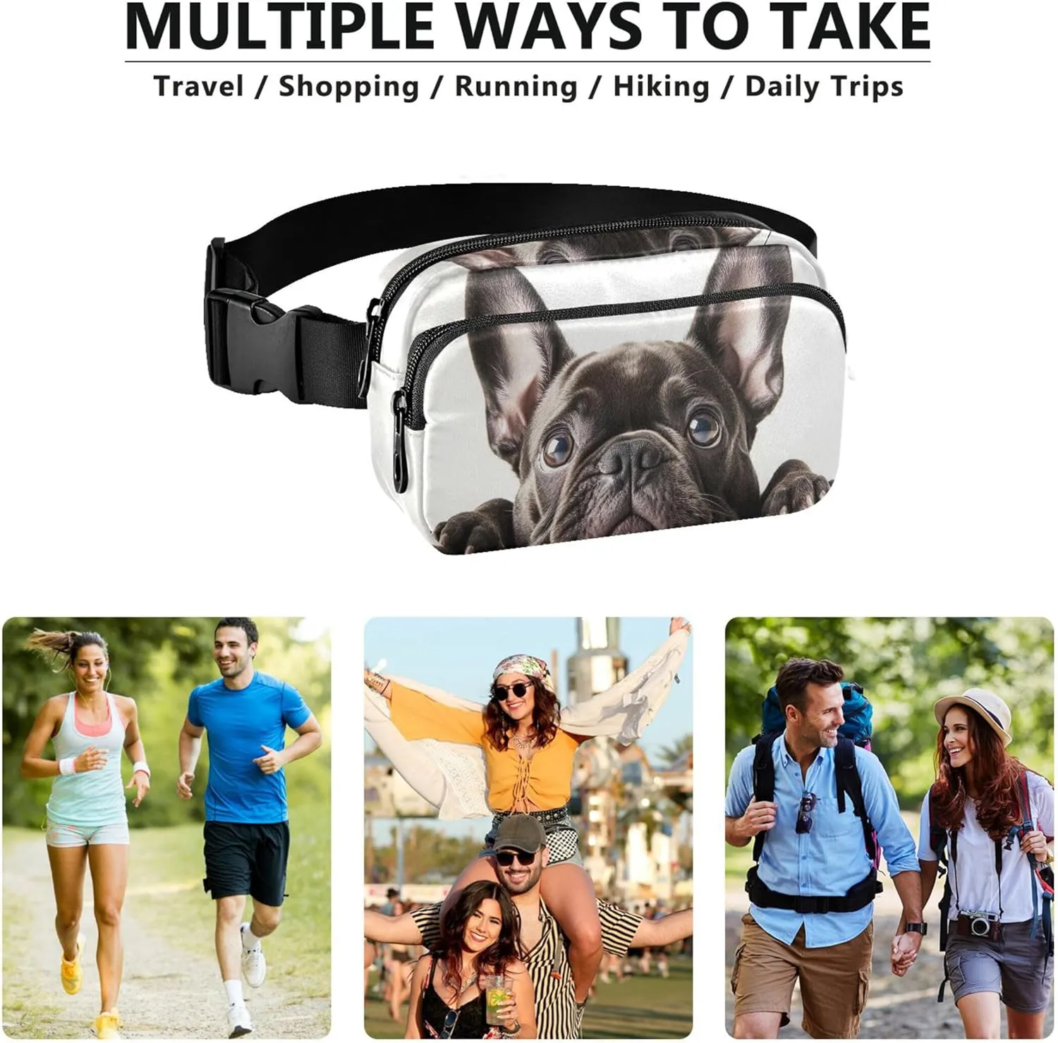 Cute French Bulldog Close Up Waterproof Fanny Packs for Women Everywhere Belt Bag Fashion Travel Waist Pouch