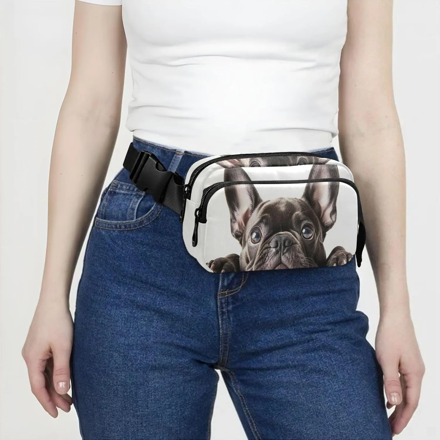 Cute French Bulldog Close Up Waterproof Fanny Packs for Women Everywhere Belt Bag Fashion Travel Waist Pouch