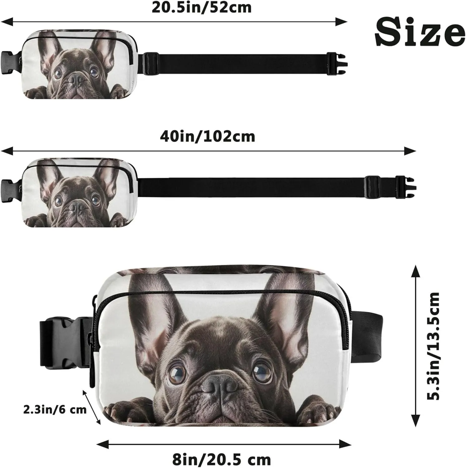 Cute French Bulldog Close Up Waterproof Fanny Packs for Women Everywhere Belt Bag Fashion Travel Waist Pouch