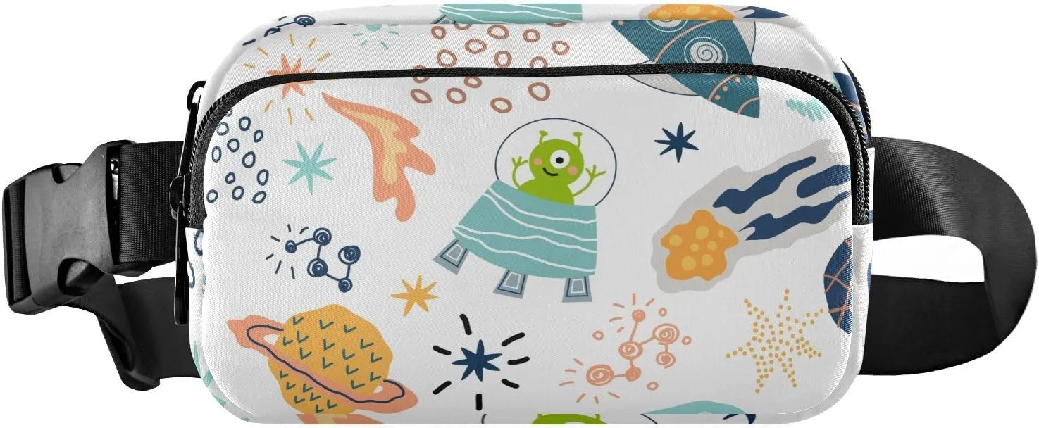 Cute Funny Aliens and Flying Saucers Crossbody Bag for Women, Adjustable Belt Bag Fanny Packs, Fashion Waist Packs for Travel Running Workout