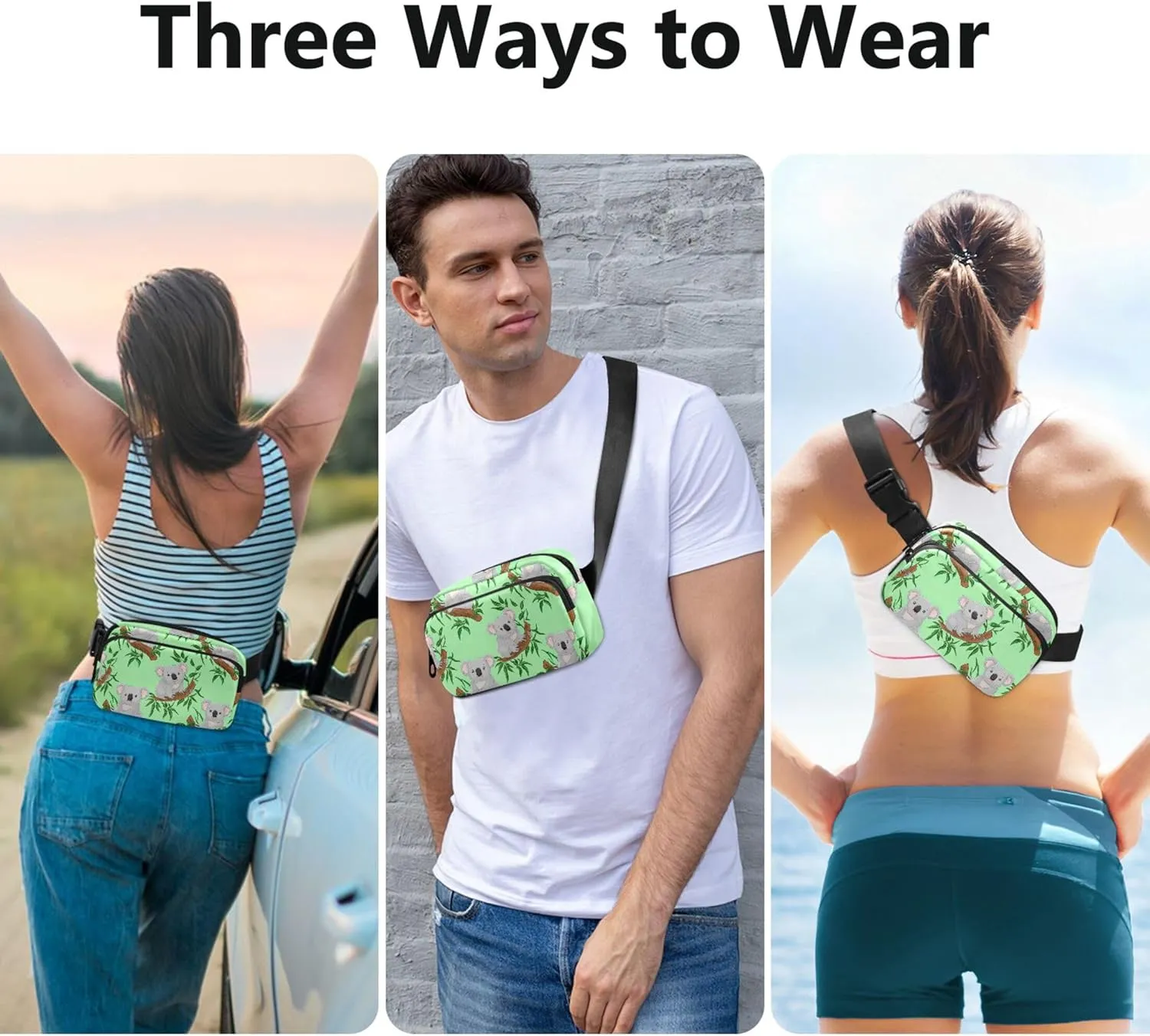 Cute Koalas Tree Branches Green Fanny Packs Women Hip Pack Belt Pouch Waterproof Fashion Travel Waist Pouch