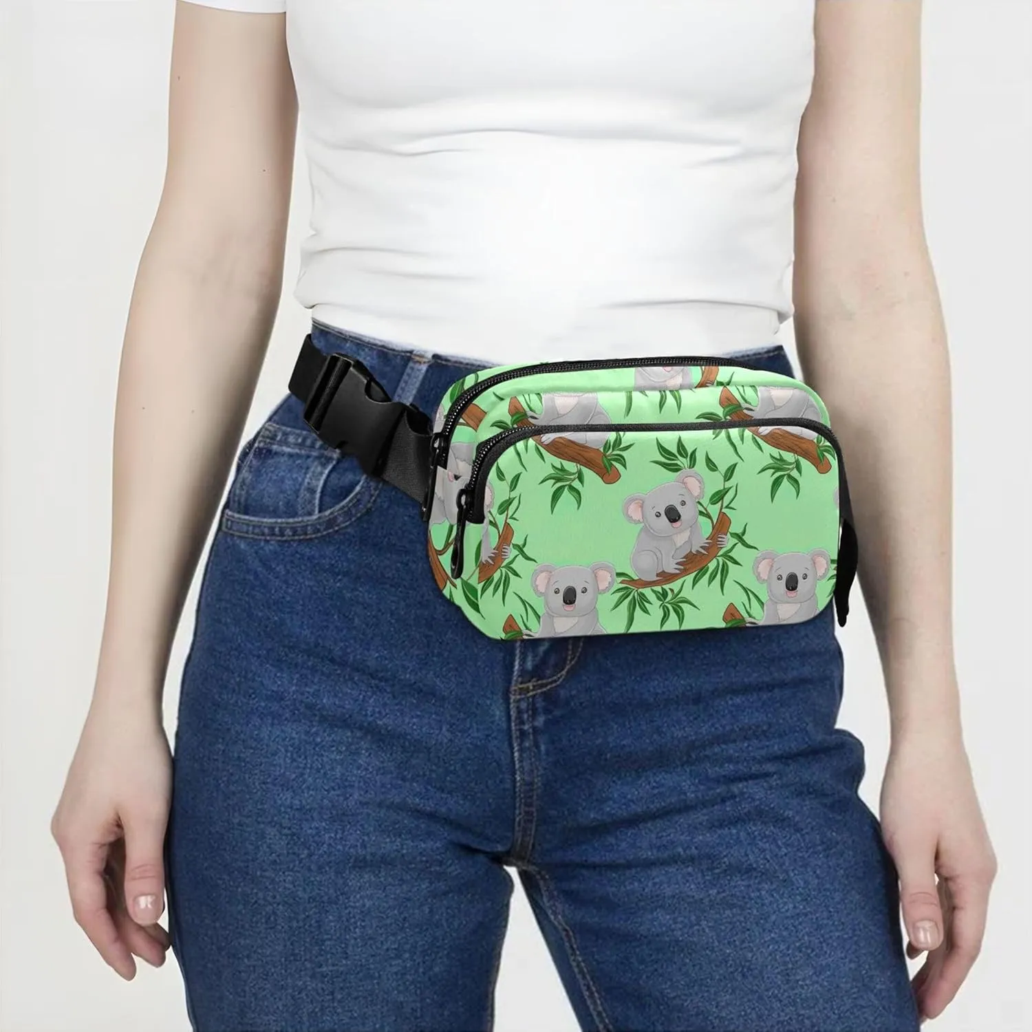 Cute Koalas Tree Branches Green Fanny Packs Women Hip Pack Belt Pouch Waterproof Fashion Travel Waist Pouch