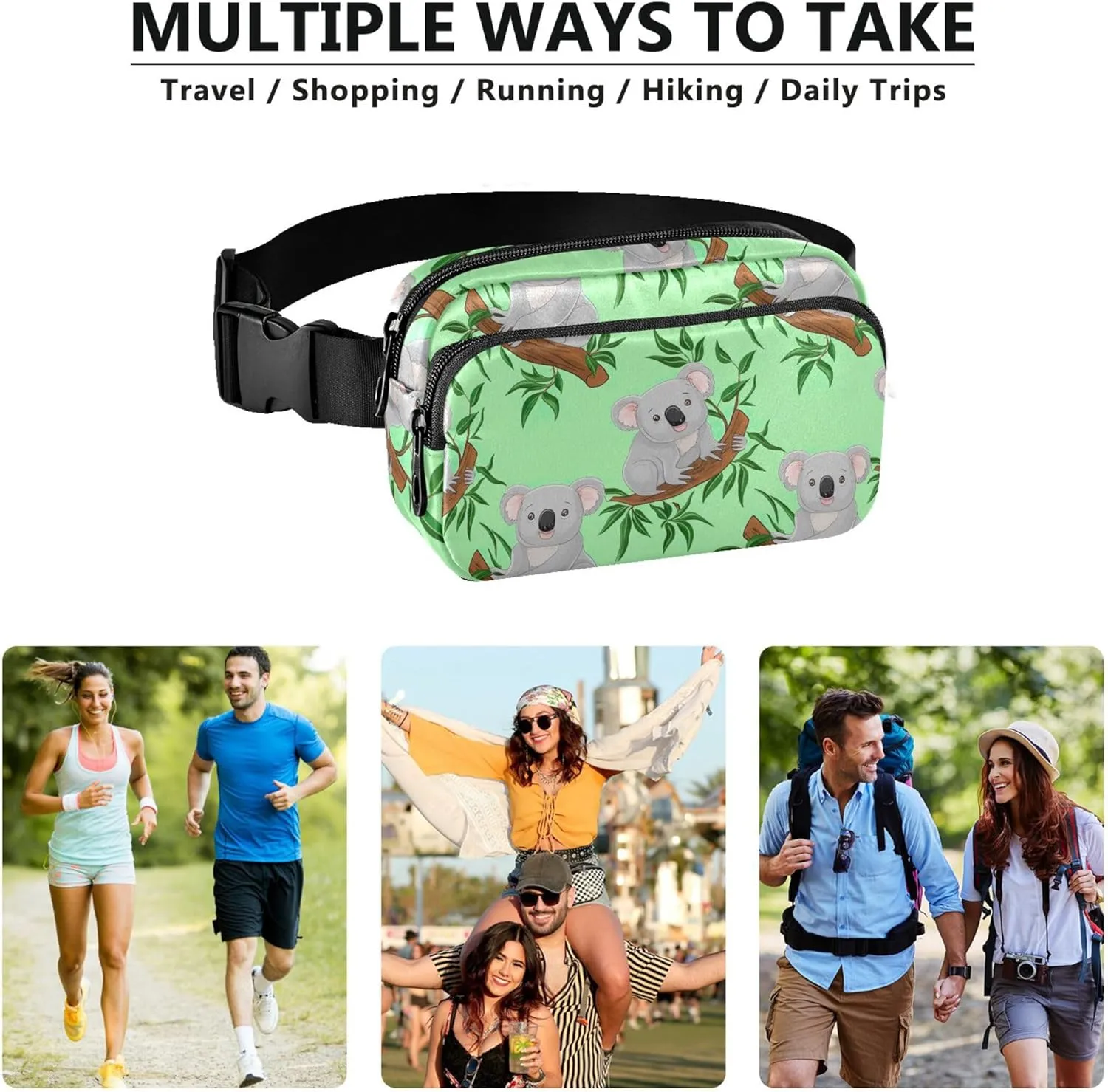 Cute Koalas Tree Branches Green Fanny Packs Women Hip Pack Belt Pouch Waterproof Fashion Travel Waist Pouch