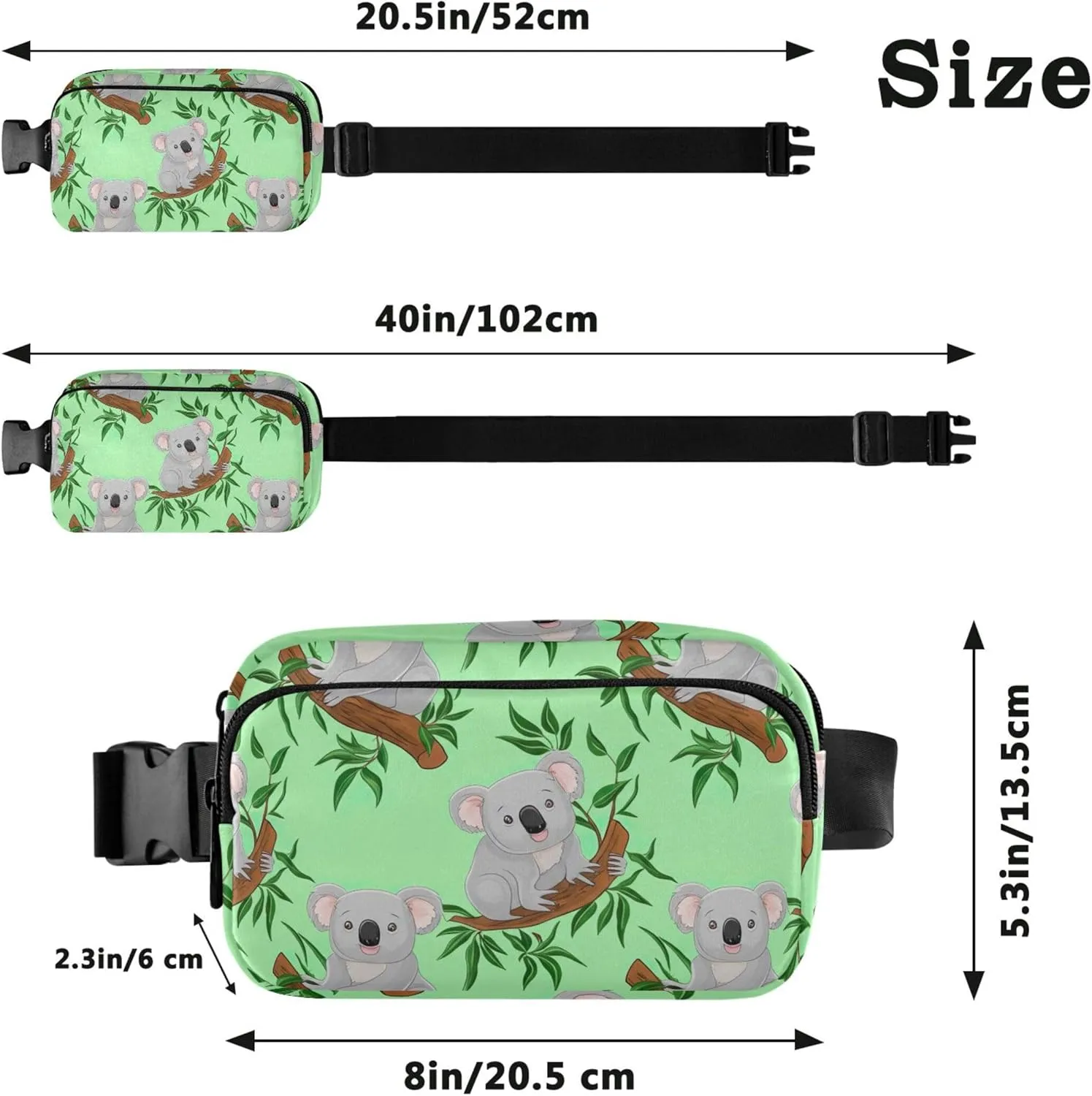Cute Koalas Tree Branches Green Fanny Packs Women Hip Pack Belt Pouch Waterproof Fashion Travel Waist Pouch