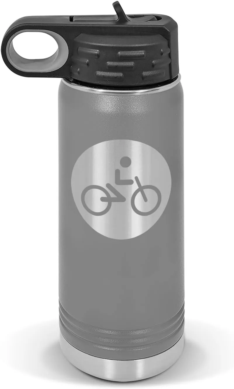Cycling Water Bottle 20 oz - Laser Engraved w/Flip Top Removable Straw - Polar Camel - Stainless - Vacuum Insulated - Drinkware - Biking Bicycle Competitive v2