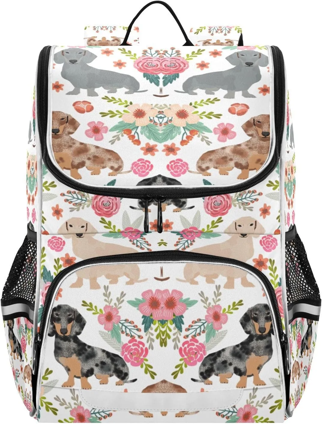 Dachshunds Dog Backpack with Reflective Strip for Kids Boys Girls Elementary School Bag Removable Chest Strap