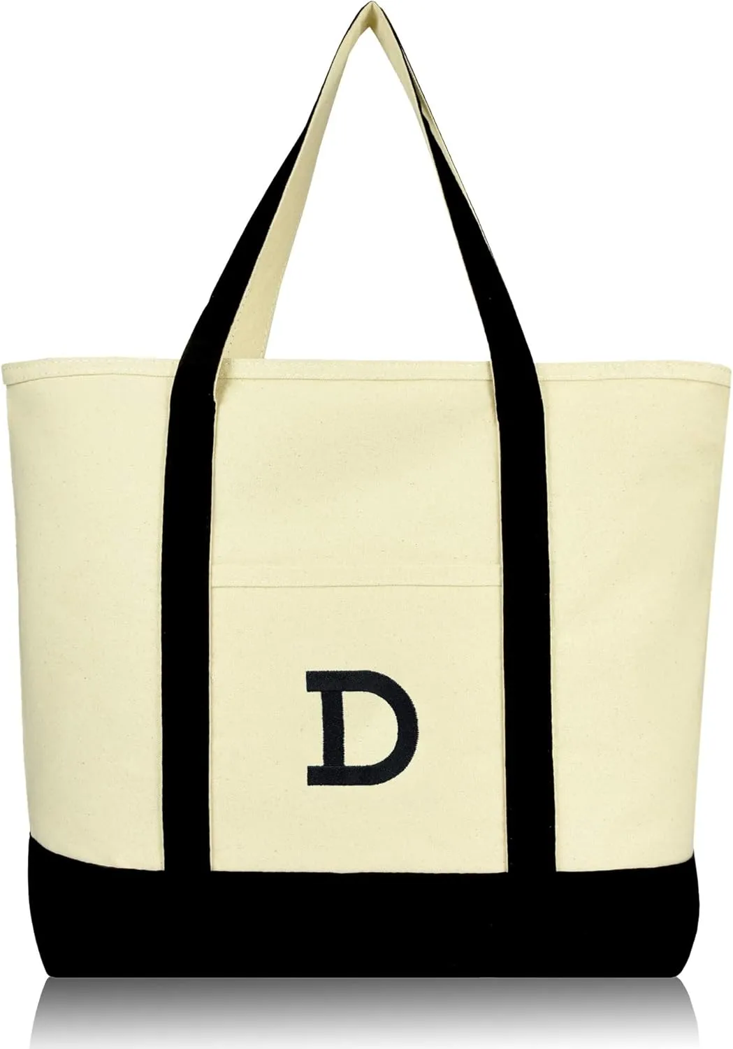 DALIX Initial Tote Bag Personalized Monogram Black Zippered Top Letter - D