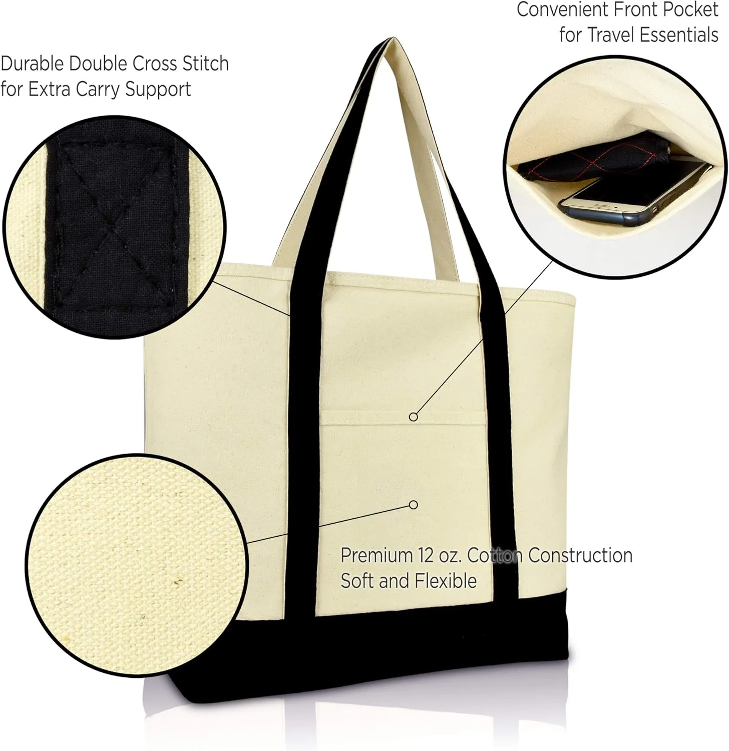 DALIX Initial Tote Bag Personalized Monogram Black Zippered Top Letter - D