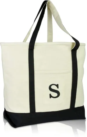 DALIX Initial Tote Bag Personalized Monogram Black Zippered Top Letter - S