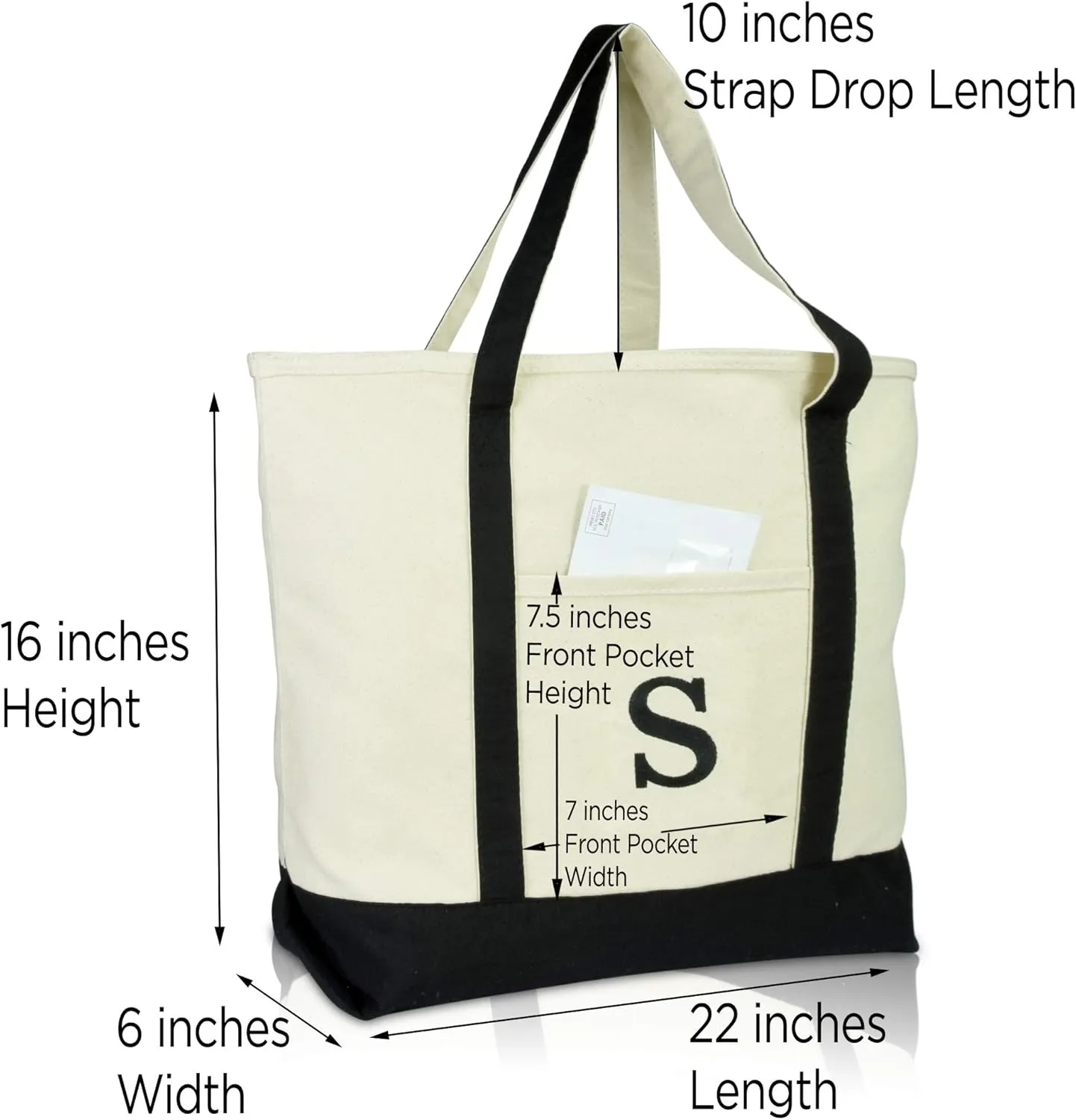 DALIX Initial Tote Bag Personalized Monogram Black Zippered Top Letter - S