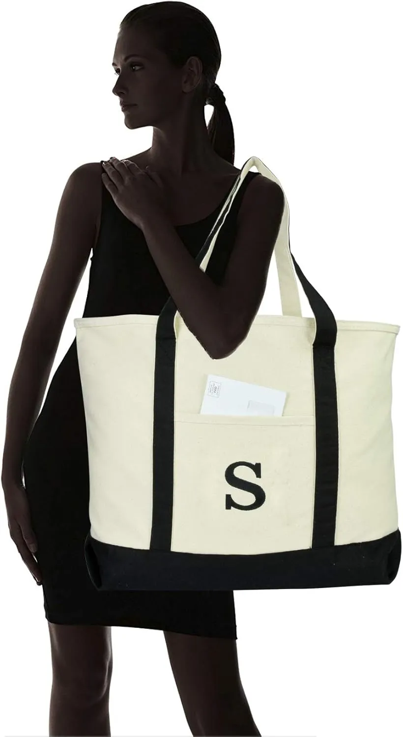 DALIX Initial Tote Bag Personalized Monogram Black Zippered Top Letter - S