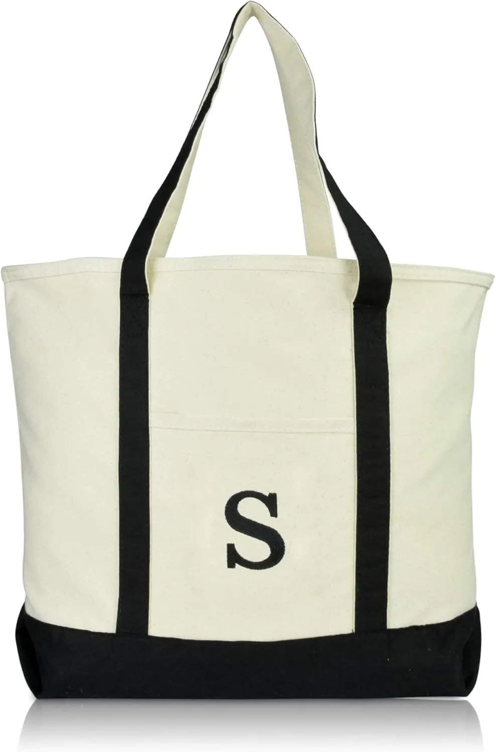 DALIX Initial Tote Bag Personalized Monogram Black Zippered Top Letter - S