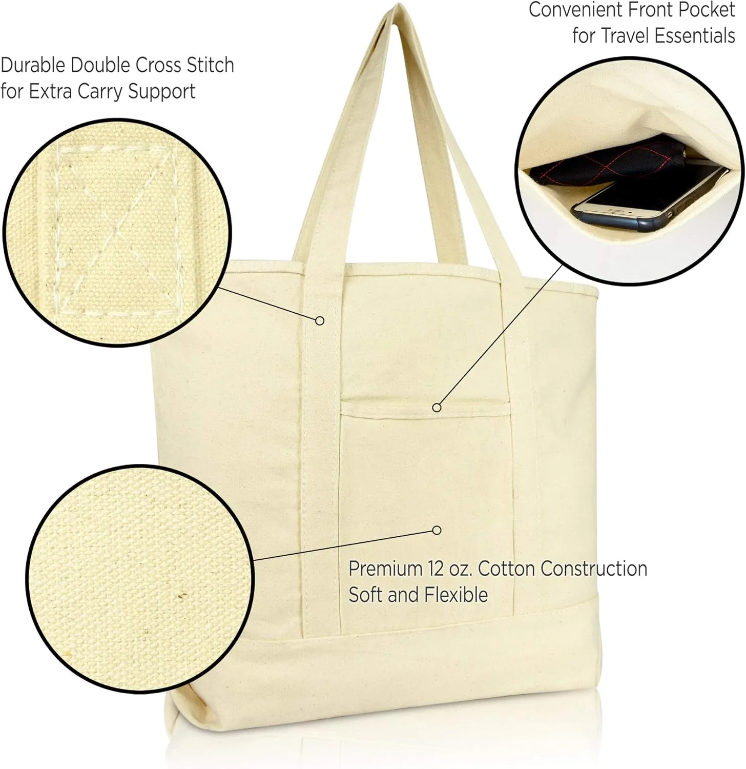 DALIX Initial Tote Bag Personalized Monogram Natural Zippered Top Letter - D