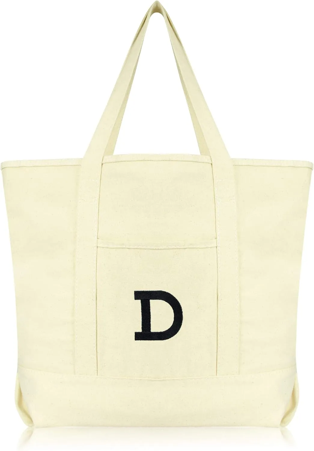 DALIX Initial Tote Bag Personalized Monogram Natural Zippered Top Letter - D
