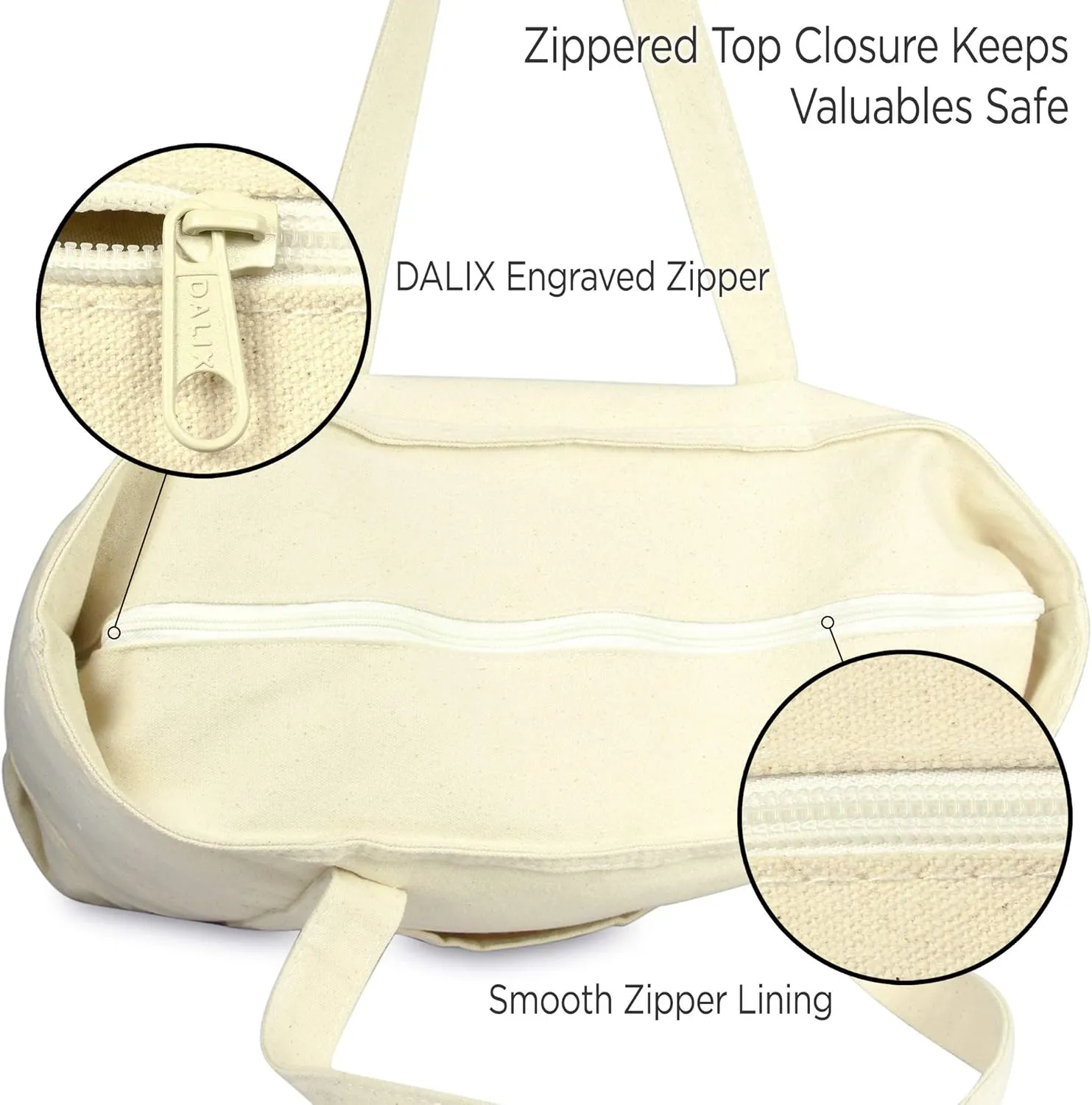 DALIX Initial Tote Bag Personalized Monogram Natural Zippered Top Letter - D