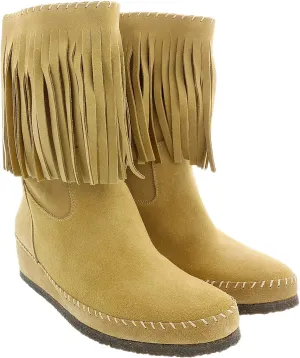 Daniela Fargion Fuschia Suede Suede Mid Calf Low Wedge Heel Boots- for Womens