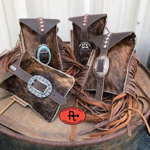 Dark Brindle Cowhide Mini Saddle Bag with Your Choice of Buckle and Fringe for Phone, Keys, Roping Powder, etc