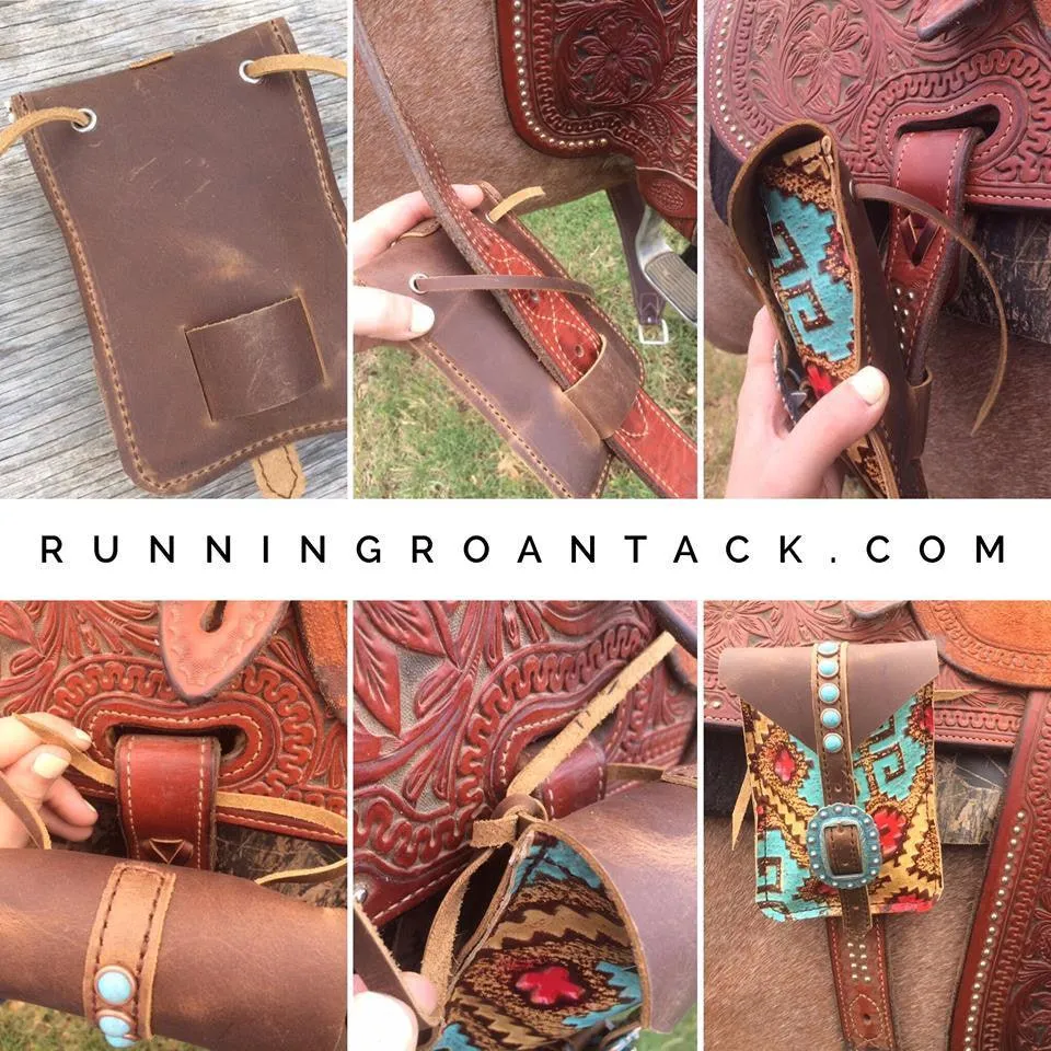 Dark Brindle Cowhide Mini Saddle Bag with Your Choice of Buckle and Fringe for Phone, Keys, Roping Powder, etc