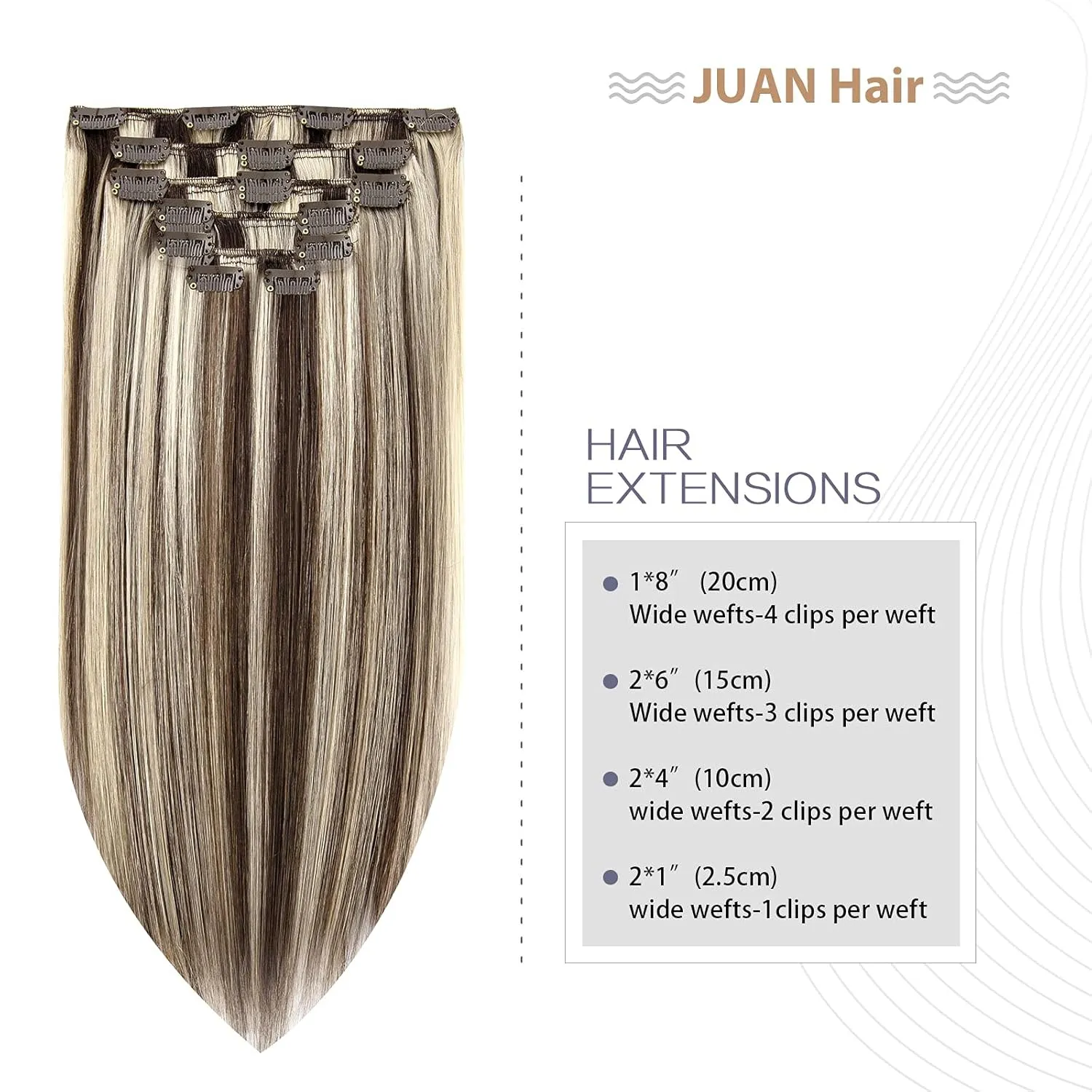 Dark Brown Mixed Bleach Blonde Clip in Hair Extensions Highlight Hair Extensions 100% Remy Human Hair Soft Silky Straight 7pcs 16clips One Pack (18 Inch #2P613)