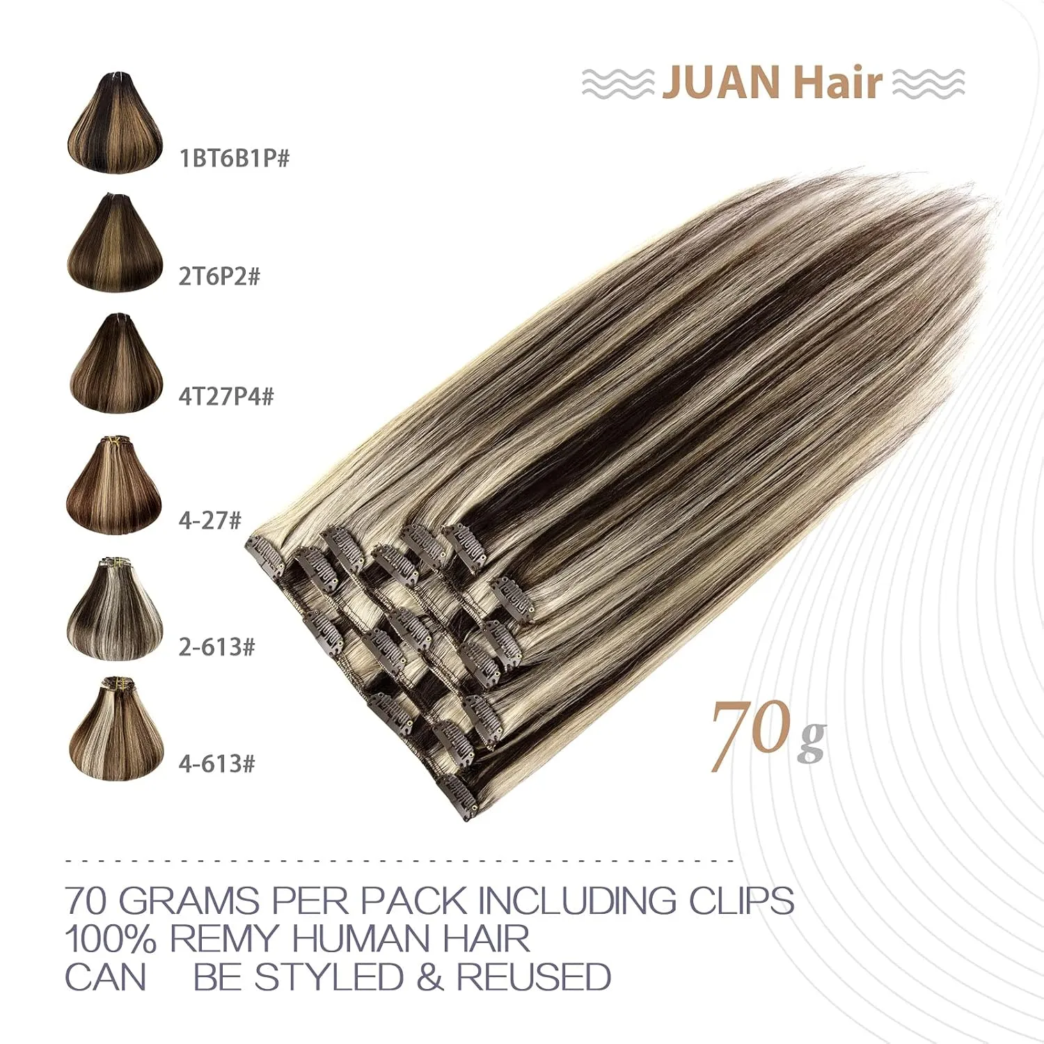 Dark Brown Mixed Bleach Blonde Clip in Hair Extensions Highlight Hair Extensions 100% Remy Human Hair Soft Silky Straight 7pcs 16clips One Pack (18 Inch #2P613)