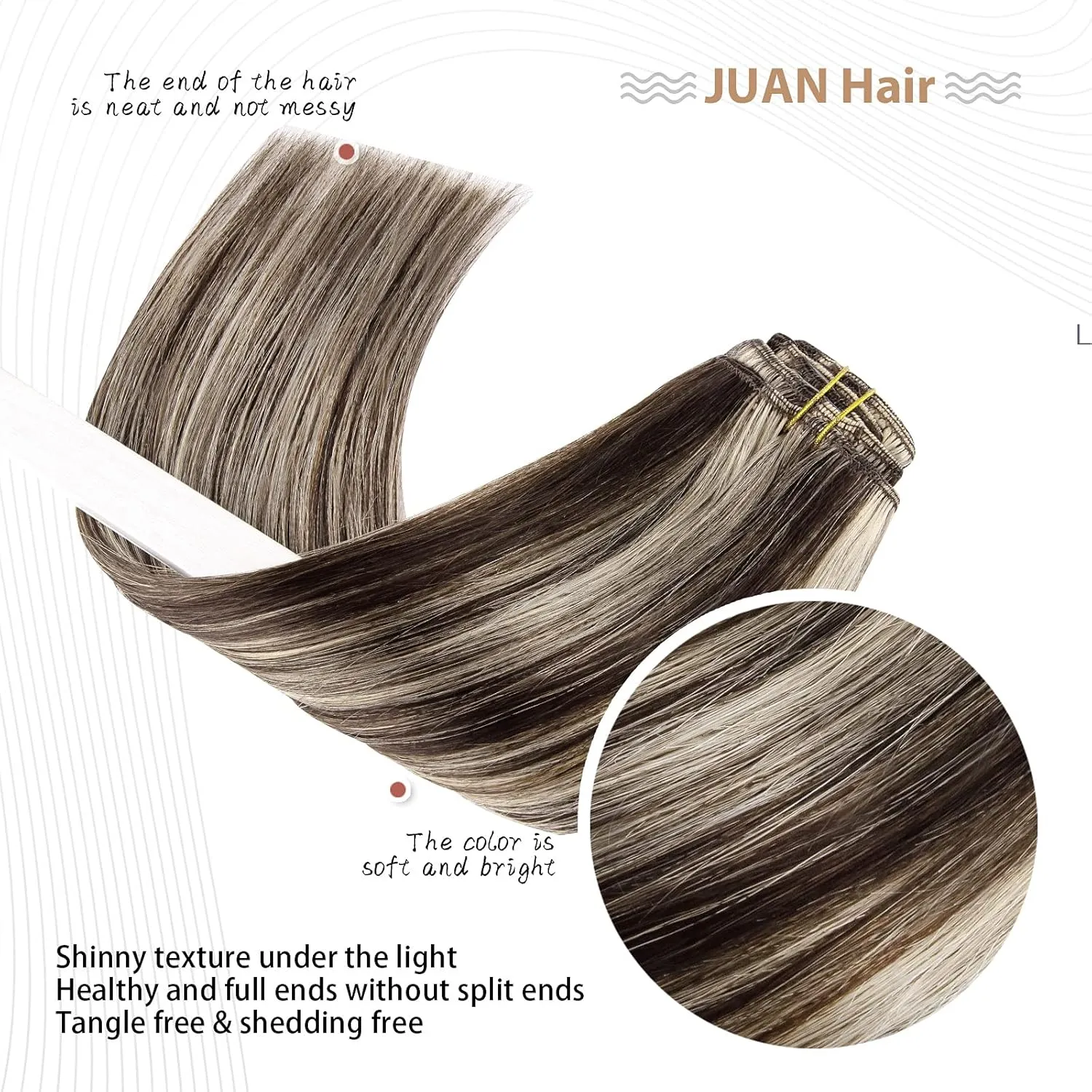 Dark Brown Mixed Bleach Blonde Clip in Hair Extensions Highlight Hair Extensions 100% Remy Human Hair Soft Silky Straight 7pcs 16clips One Pack (18 Inch #2P613)